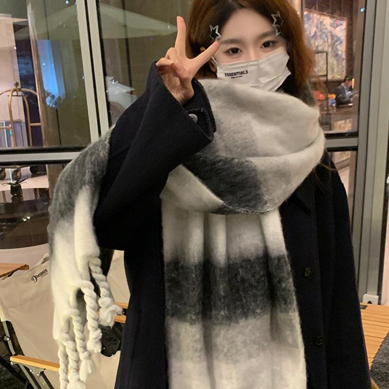  Khăn quoàng cổ khăn choàng đen trắng họa tiết dây thừng TA Store K54 họa tiết caro tua rua 2025 Quàng Cổ Len 