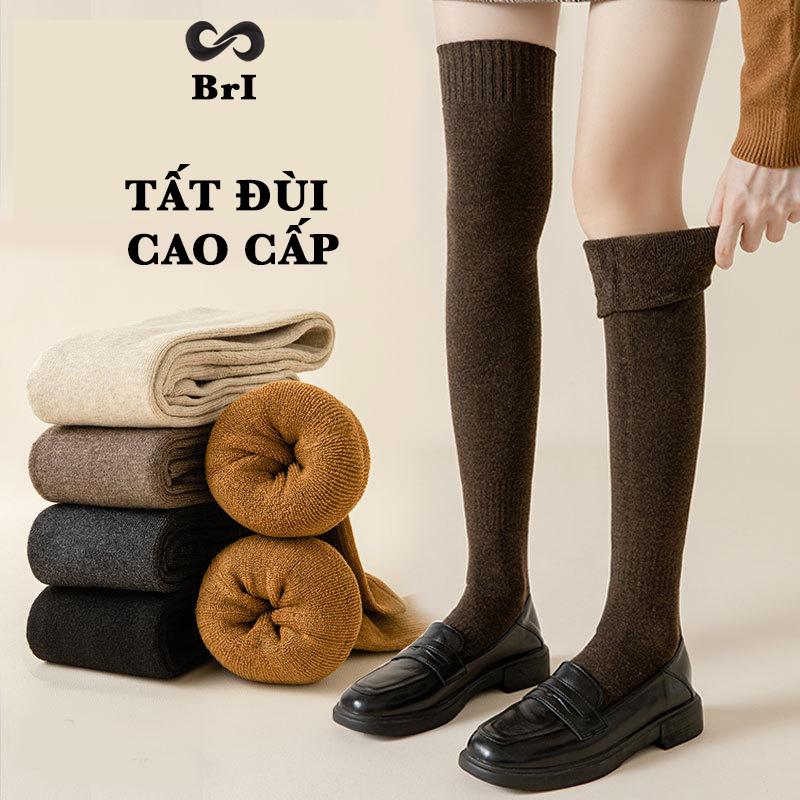 Tất vớ đùi nữ, tất dài qua gối cao cấp B.r.I, chất vải dày dặn êm ái chống dãn, thoáng khí khử mùi hôi Voi Women Voan Nhung Dệt Lịch Đen tất  len