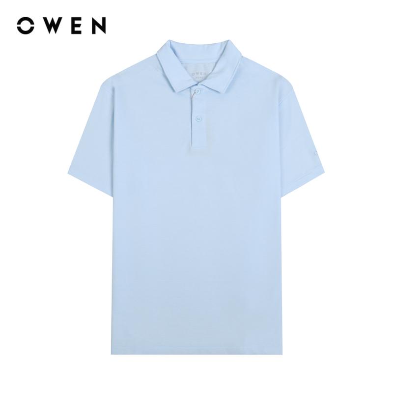 OWEN - Áo polo Nam ngắn tay Body Fit APT231553 màu Xanh chất liệu Renu  Hoạ tiết Pha phối Menswear