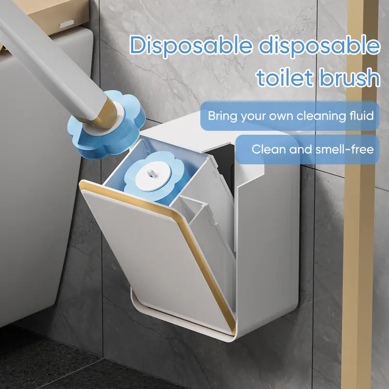 ZOLELE 6PCS Toilet Brush disposable toilet bowl cleaning brush set cleaner system stain remover with long holder wall liquid refill tablets heavy duty blue flush and clean scrubbing 2in1 japan foam ikea 360 rotate drain gel powder tiles bathroom cleaners