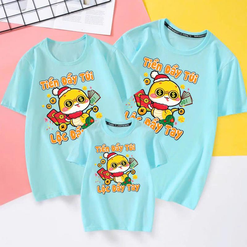 Product Introduction of [ Nhiều Màu ] Áo Gia Đình XUÂN 2025 Dễ Thương - Áo gia đình TẾT 2025 3/4/5/6 người, Áo Nhóm Đủ Size Nam Nữ Từ 6kg - 100Kg- Áo thun Cotton -Áo thun nữ Lịch Women Top Cổ Tròn Quần Ngủ 17