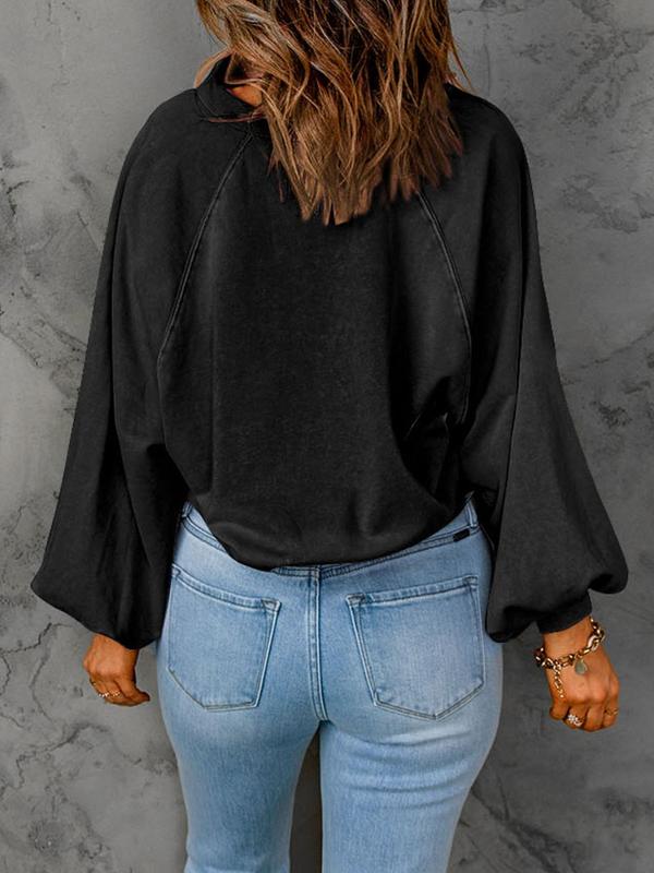 Women's Plain Button Front Lantern Sleeve Sweatshirt, Trendy Casual Trendy Long Sleeve Collared Pullover for Spring & Fall, Ladies Clothes for Daily Wear 8