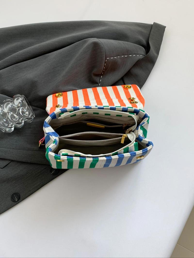 Product Introduction of Women's Fashionable Colorful Striped Pattern Crossbody Bag, Casual Versatile Zipper Shoulder Bag for Daily Used, Trendy All-match Commuter Bag 7