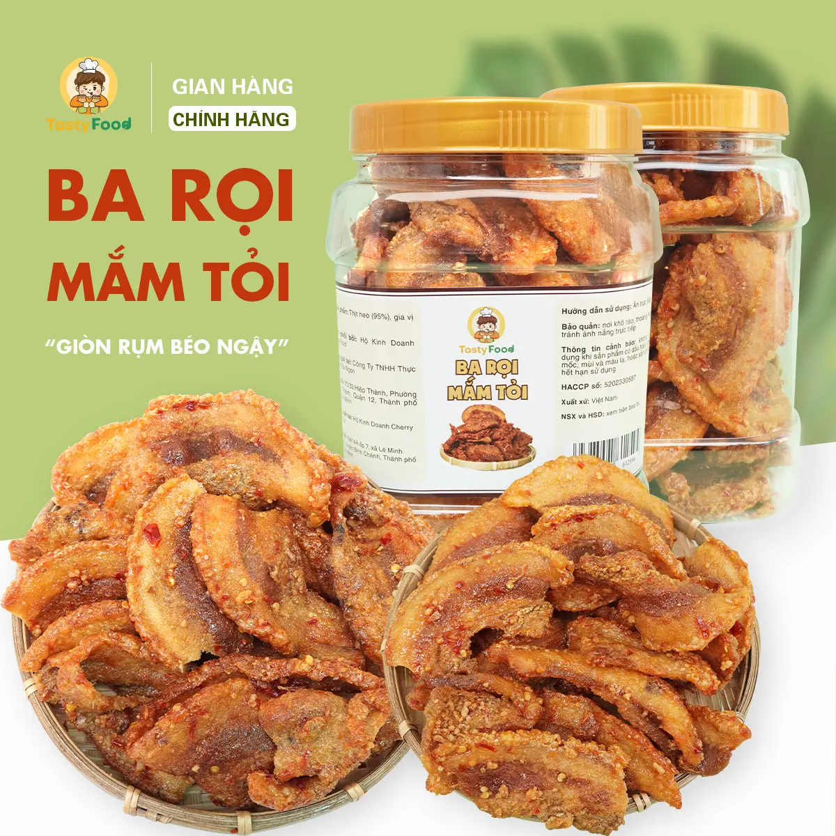 Ba Rọi Mắm Tỏi Cô Ba Tasty - Hủ 450/900G Giòn Tan - SP007