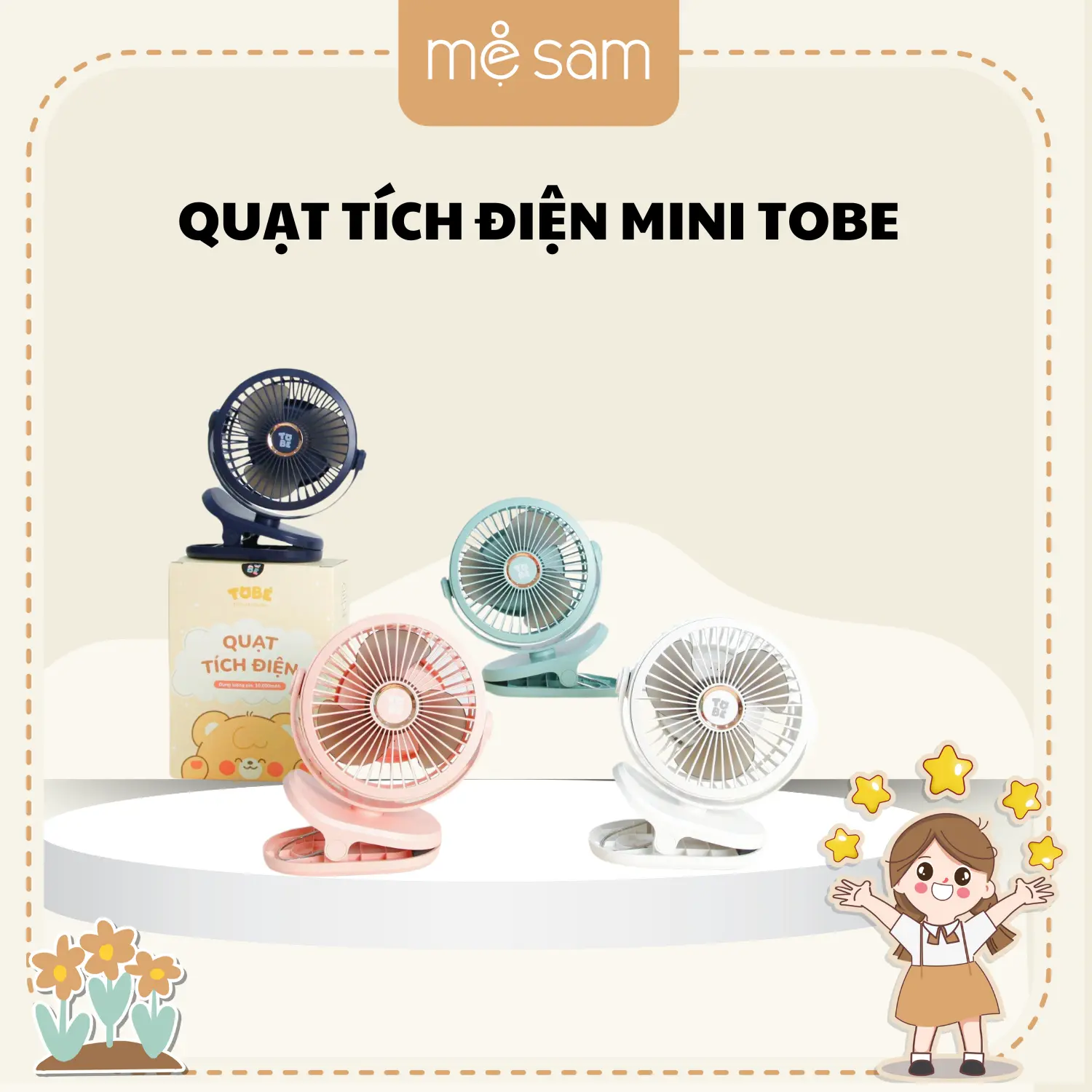 Quạt tích điện mini dung lượng 10.000 mAh ToBé cho bé