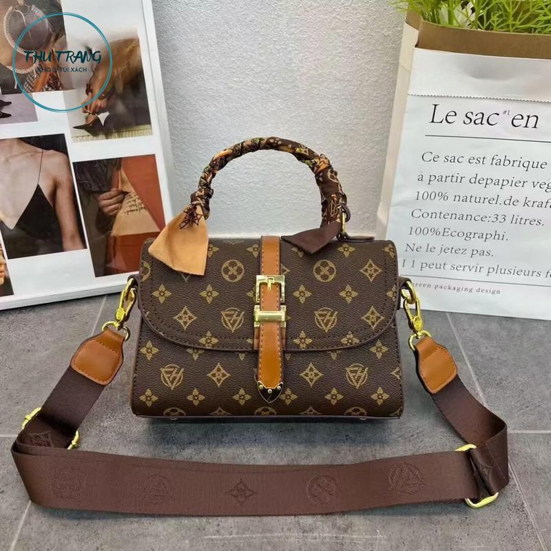 Túi xách Nữ Cao Cấp Dải Nhọn Quấn Khăn Phong Cách Hàn Quốc Bag Nhung Da Len Kem Hoa