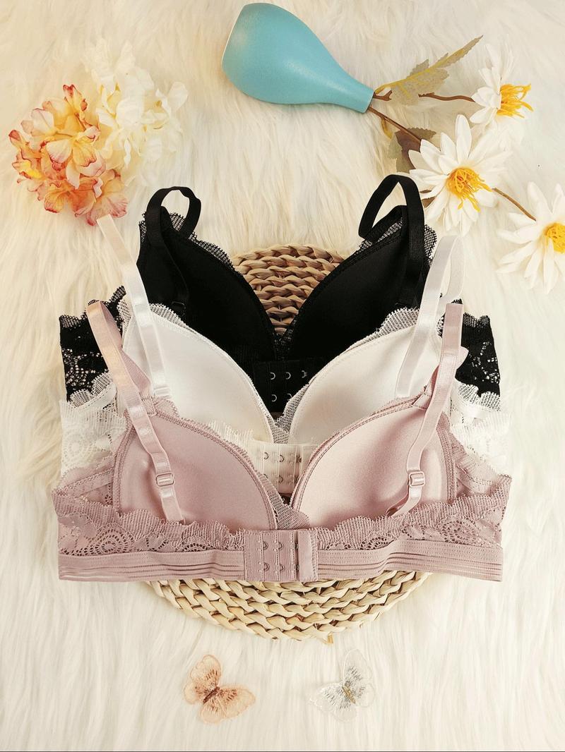 Product Introduction of Women's Contrast Lace Wireless Lingerie, Soft Comfortable Elegant Adjustable Strap Push Up Bra, Adjustable Strap Lingerie for All Seasons 6