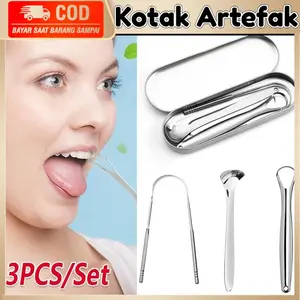 3Pcs/Set Alat Pembersih Lidah Sikat Lidah Stainless Steel Tongue Cleaner Scraper Pembersih Lidah Bau Mulut