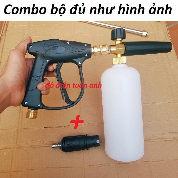 Bộ sung rửa xe vòi xịt rửa xe và bình tạo bọt tuyết cao cấp cho máy rửa xe áp lực cao máy xịt rửa Ren ngoài 22mm và 14mm