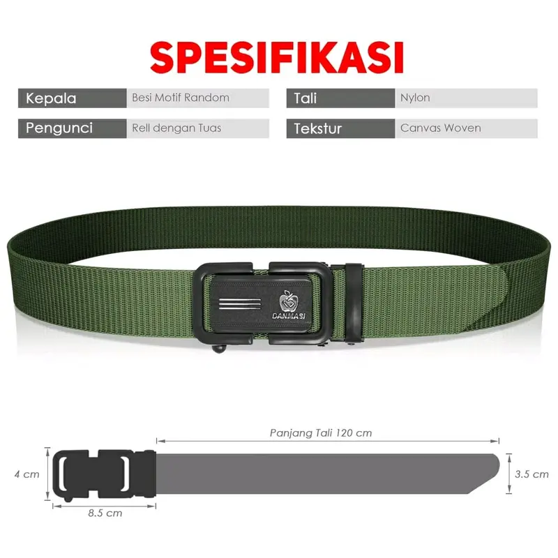 Gesper Men  Sabuk Ikat Pinggang Pria Tali Nylon Kepala besi model Pengunci Otomatis Belt Kanvas sabuk  kopel 7