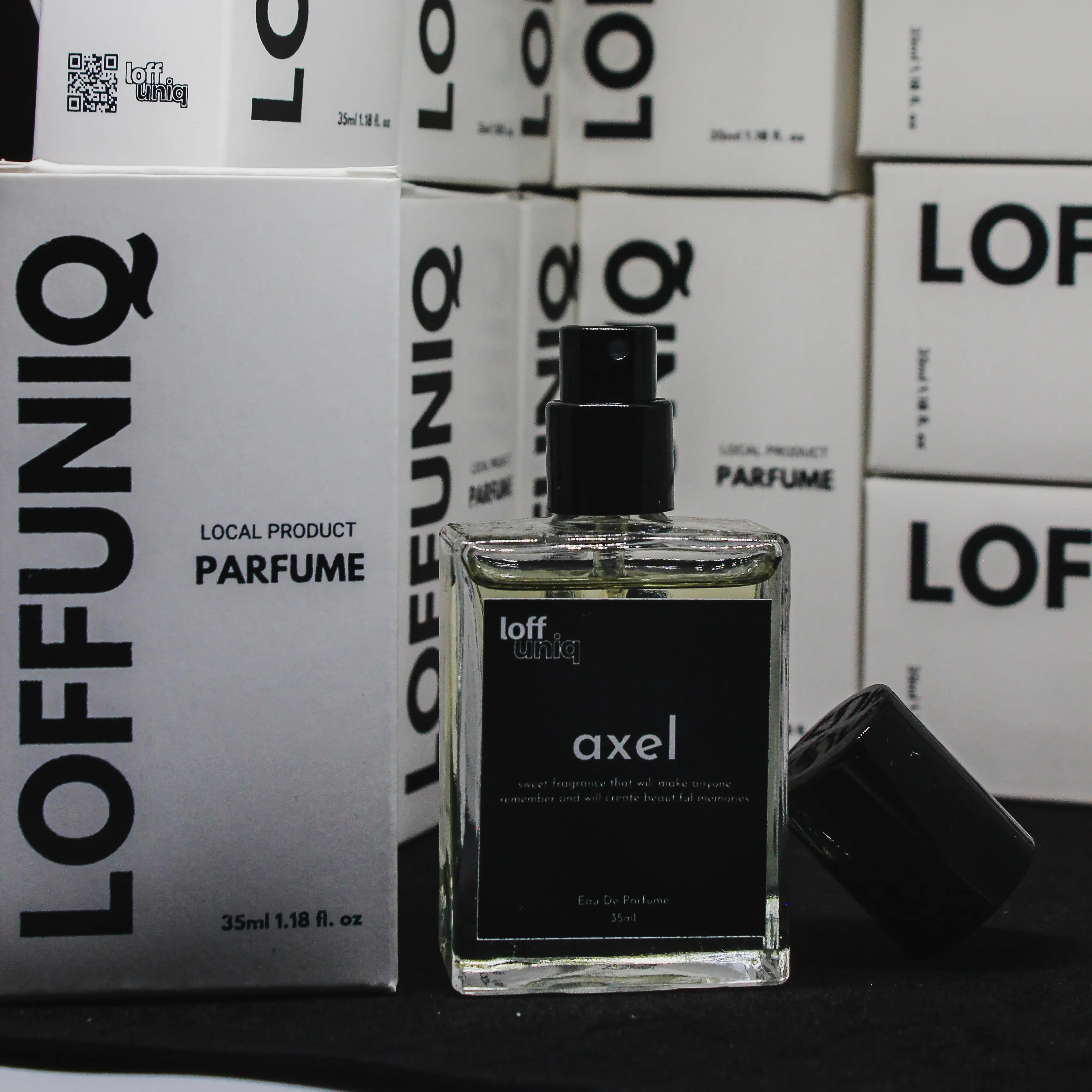 AXEL For Male Loffuniq Parfume black brown creamy  hitam  wangi  perfume  wanita  extract  box