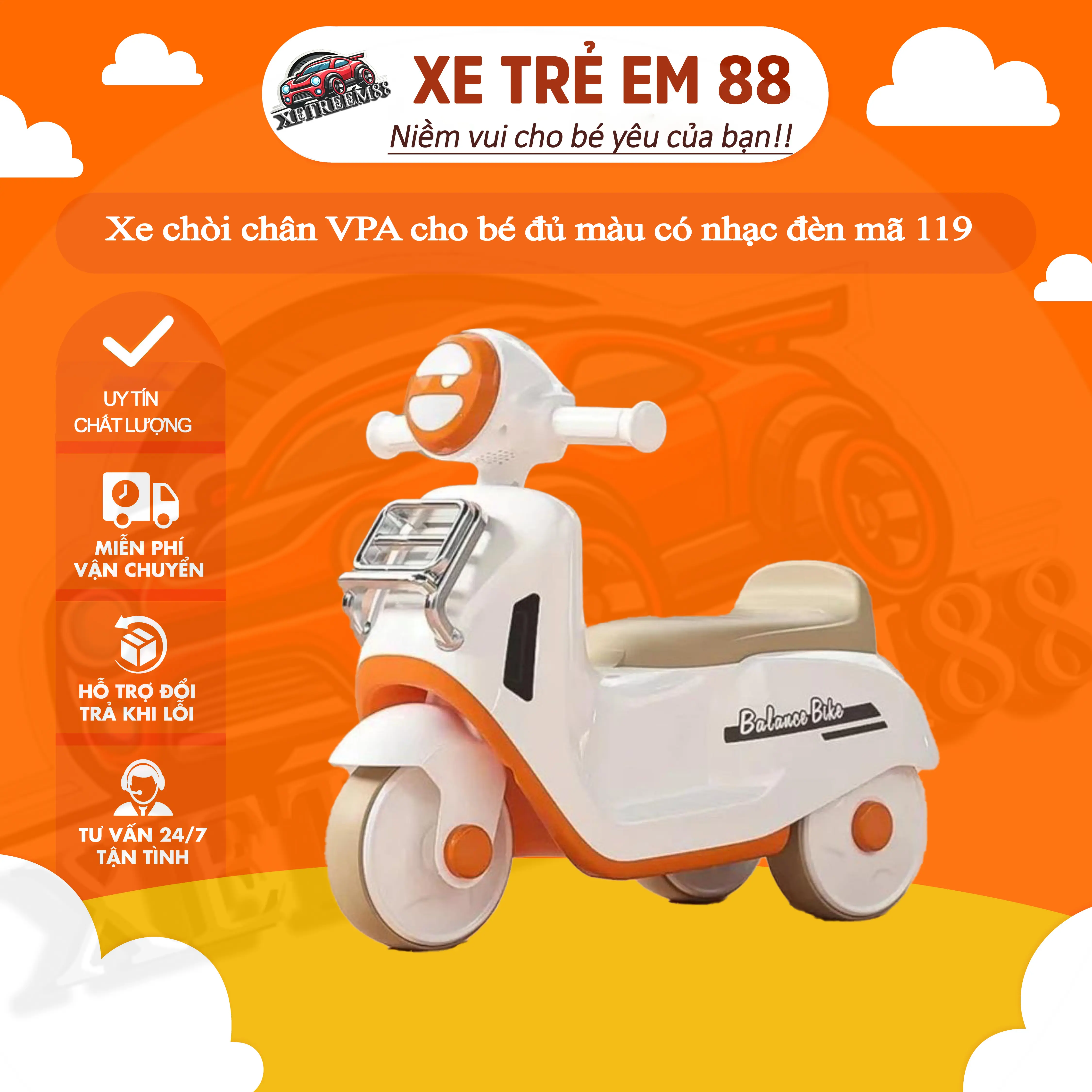 Xe chòi chân VPA cho bé đủ màu có nhạc đèn mã 119 Đồ Chơi
