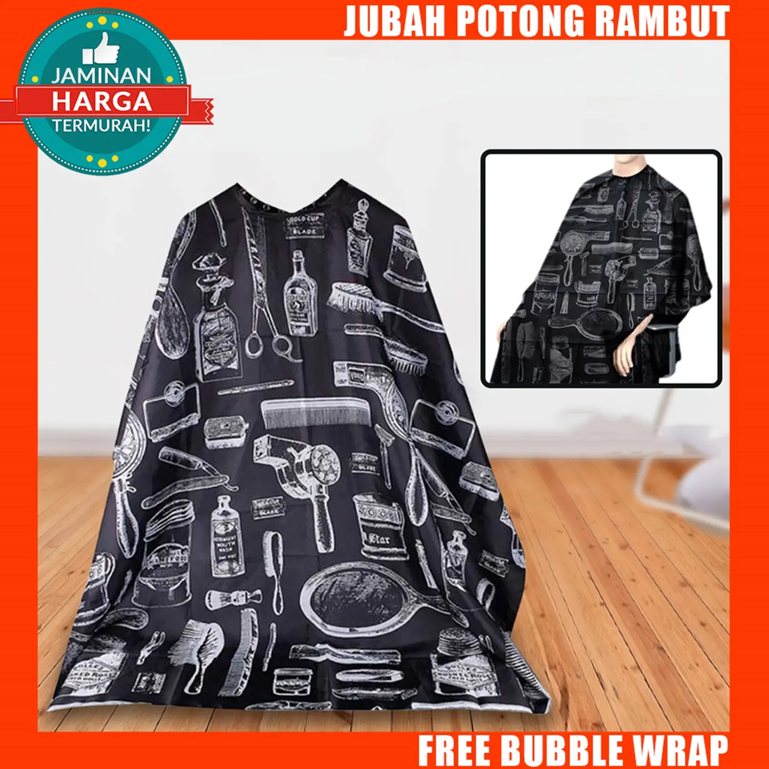 Biutte.co Jubah Apron Pangkas Rambut Salon Waterproof Anti Panas Gerah Perlengkapan Jas Mantel Kain Penutup Pelindung Badan dan Pakaian Kap Kep Potong Cukur Barber Barbershop Cape