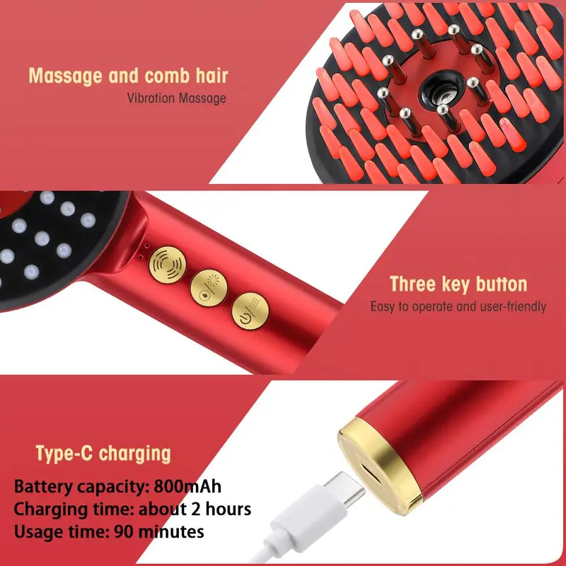 Electric Head Massager, 1 Count Rechargeable Hair Scalp Massage Comb, Spray Vibration Massage Brush, Hair Care & Massage Tool for Women & Men 6