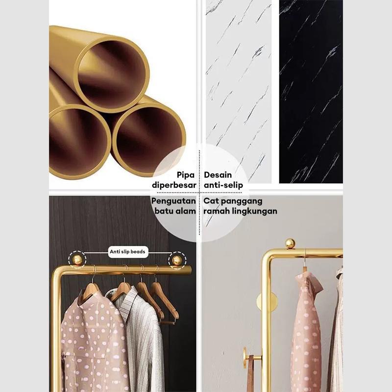 Stand Hanger Gantungan Baju Besi Berdri dan Tas Topi Minimalis Multifungsi Alas Marmer