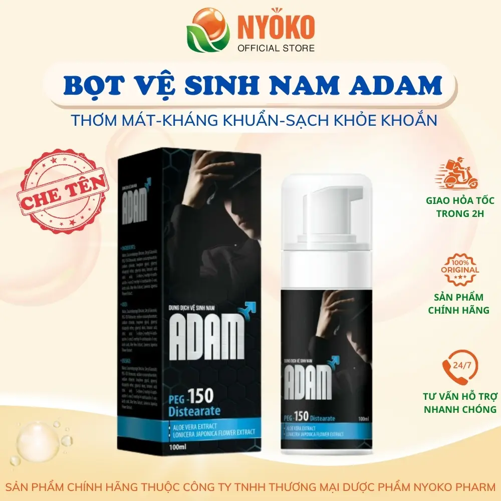Bọt vệ sinh nam giới Adam NYOKO dung dịch tạo bọt 100ml giảm viêm nhiễm nấm ngứa và mùi khó chịu   nam