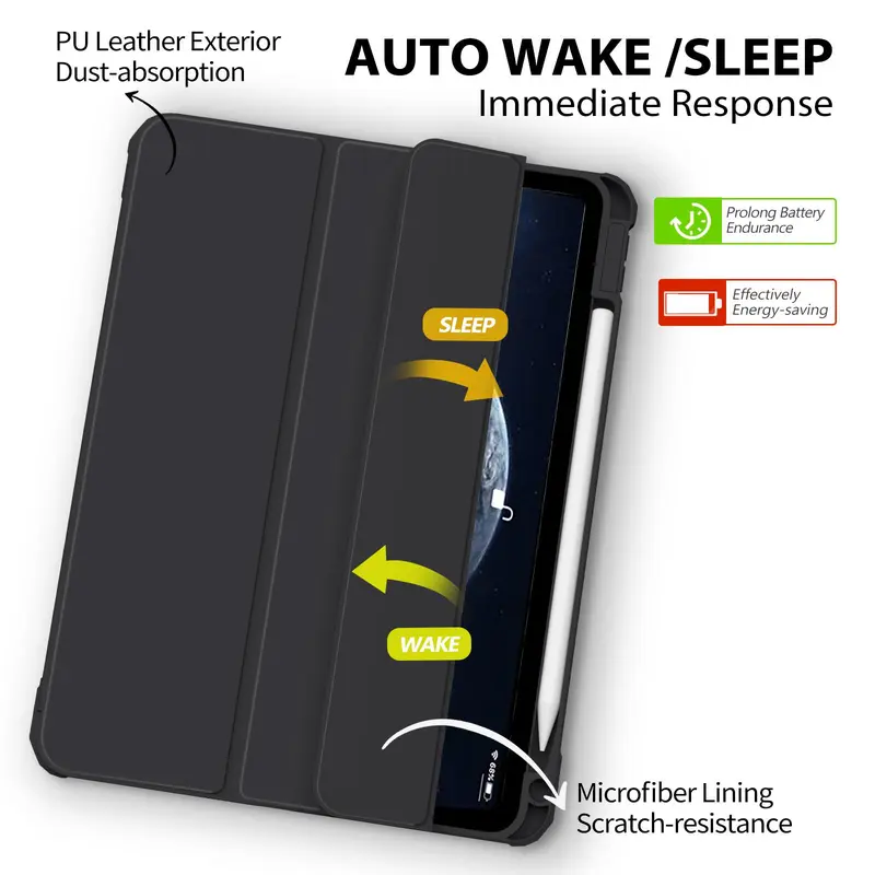 Anti-fall and Shock Absorption Tablet Case with Pen Holder, 1 Count Shockproof Cover W/clear Transparent Back Shell, HD Transparent Acrylic Protective Case for iPad 11 Inch and Above 5