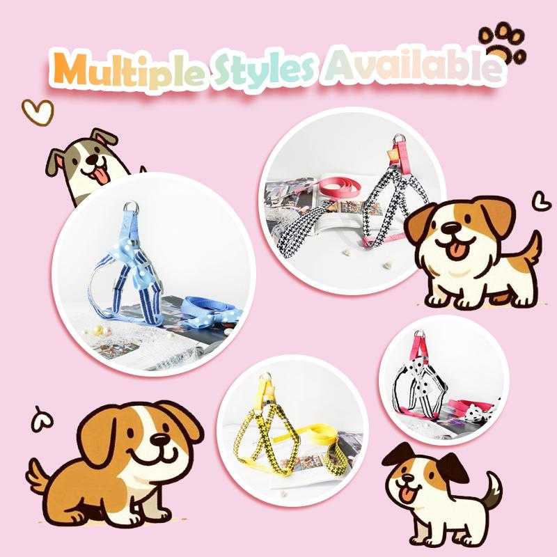 Product Introduction of Dog Harness Set including Harness and Leash (130 Cm) for Small and Medium Dogs, Pet Harness Set with Elegant Plaid Pattern-Various Colours Available 9