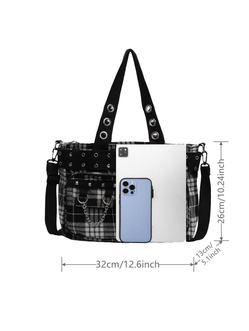 Product Introduction of Women's Fashionable All-match Punk Style Tote Bag with Multi-pocket Design, Casual Versatile Zipper Design, Large Capacity Shoulder Tote Bag 18