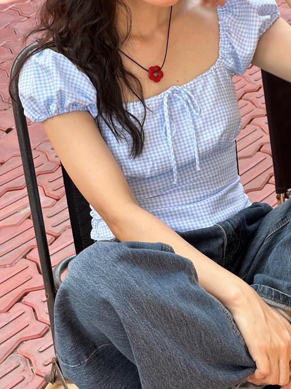 [Ảnh thật] Áo croptop nữ có tay, có dây buộc nơ, phần lưng co giãn 4
