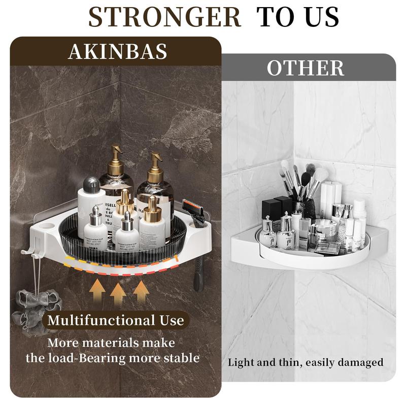 Product Introduction of 360° Rotatable Shower Shelf, Large Capacity Single Layer Shower Storage Rack with Hooks, Shower Organizer for Bathroom, Kitchen and Toilet 11