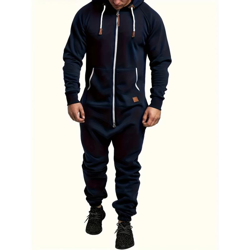 Men's Hooded Fleece Lined Jumpsuit, Long Sleeved Full Zip Pajamas With Kangaroo Pockets 6