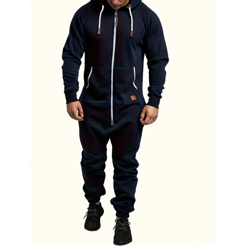 Men's Hooded Fleece Lined Jumpsuit, Long Sleeved Full Zip Pajamas With Kangaroo Pockets 6