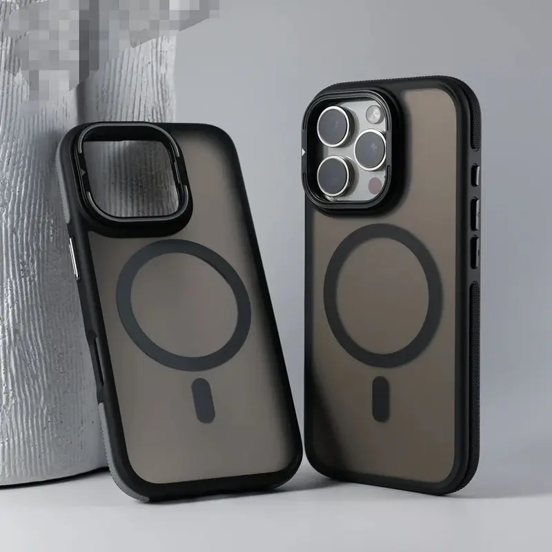Case Matte Dove Hybird Metal Lens Kick Stand Ring Magnetic For iPh0ne 11 12 13 14 15 16 Pro Max Plus Casing Magnetic Wireless Charge Matte Hard Protective Cover 3