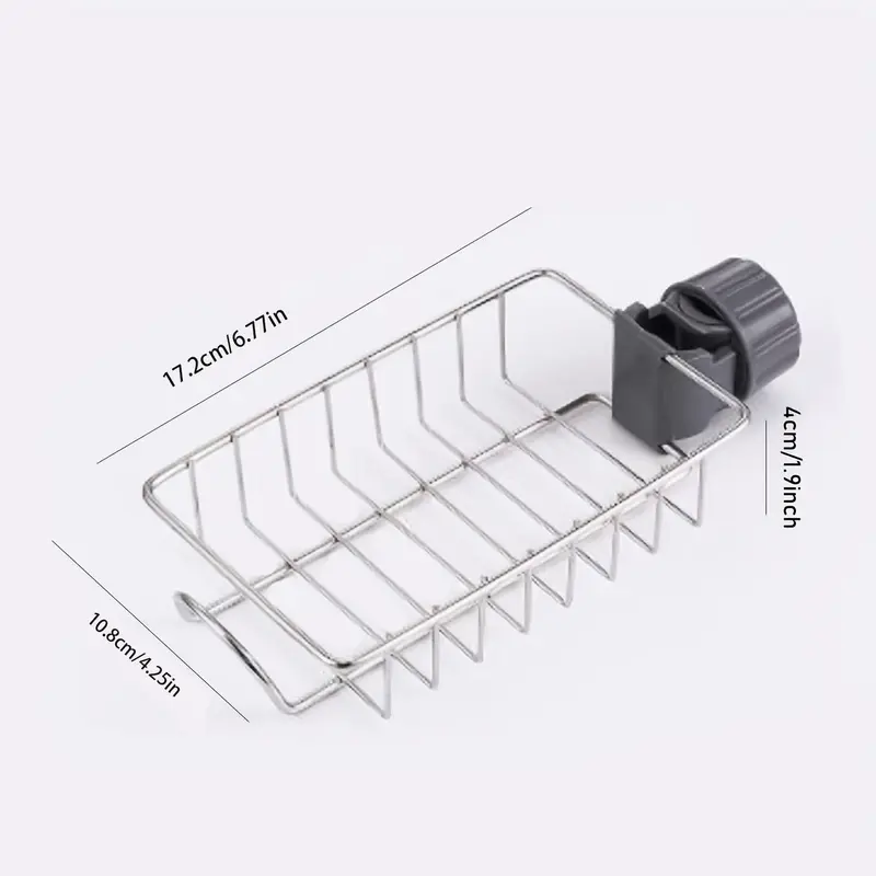 Faucet Sponge Holder, 1 Count Stainless Steel Sink Drain Storage Rack, Multifunctional Household Kitchen Organizer 2