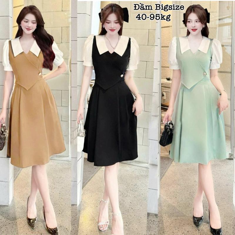 Thời Trang Én Nhỏ Có Bigsize - Đầm Váy Bigsize Nữ Vải Cotton Lạnh Cao Cấp Thiết Kế Đi Dự Tiệc Cổ Vuông Cao Cấp Xinh Đẹp Sang Trọng Dễ Thương Thanh Lịch Giá Rẻ đủ size 40-95kg ennhocobigsize Dress Voan Tay Phồng Đen Ôm gọn Thanh lịch - 2165
