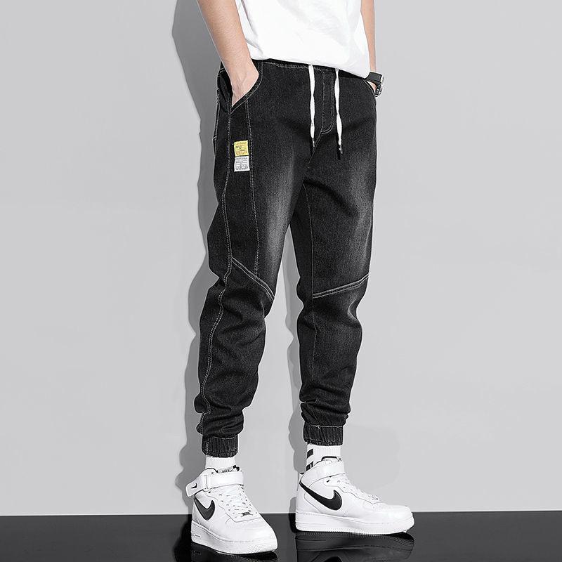 Men's jeans Korean trend summer style jeansloose light color casual workwear Harlan jeans loose stitching cropped trousers 5