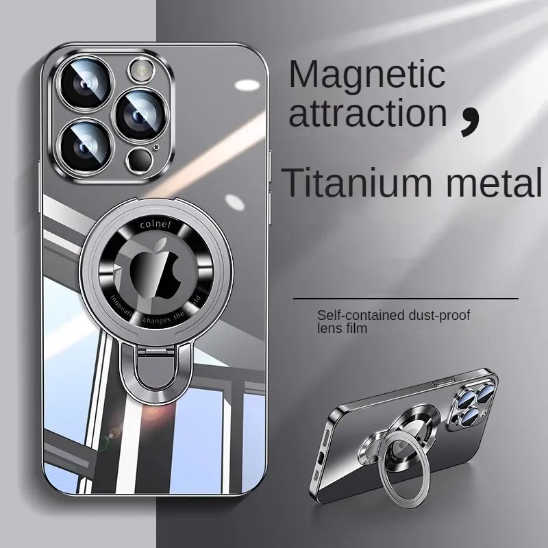 Sarung Telefon dengan Pendakap Penutup Lensa Kaca, Baharu, Sesuai untuk iPhone 16, 15, 14, 13, 12, Promax, Pro, Plus Series, Sarung Telefon Magnetik, Tidak Licin dan Kalis Kejutan, dengan Pelindung Lensa Logam Bulat