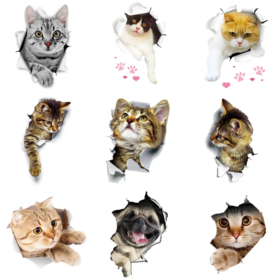 Home Wall Decoration Stickers 3D Kitten Toilet Stickers Freely Stick Three-Dimensional Effect Stickers