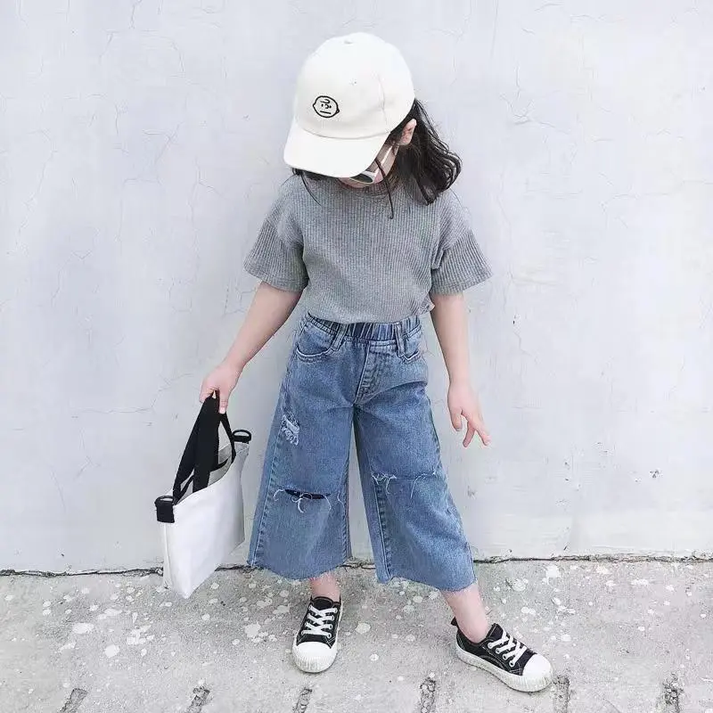 Korean Style Setelan Anak Perempuan T-Shirt Bahan Katun+Celana Soft Jeans Baju Anak Clothes Anak Design Terbaru Fashion