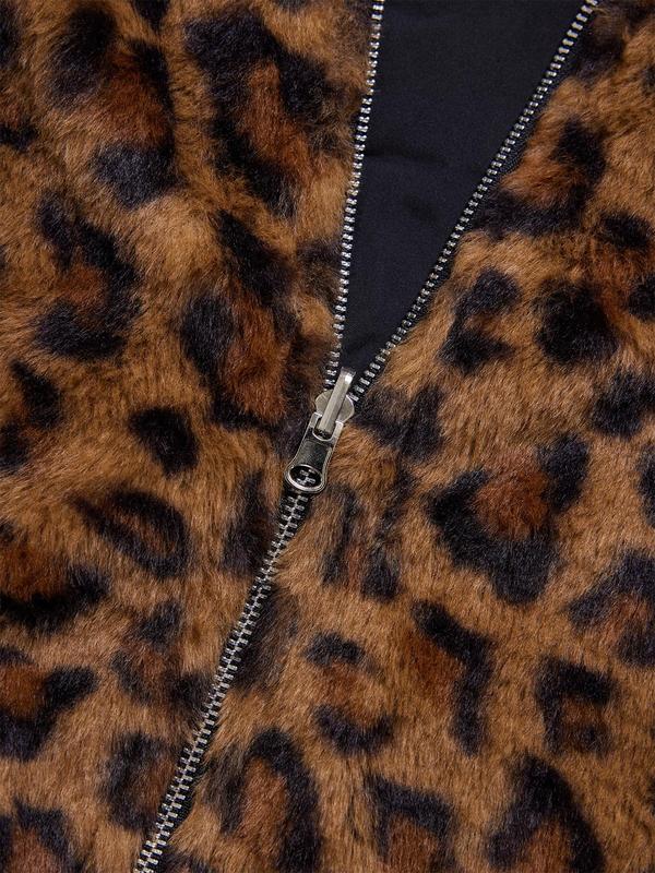 YOZY Women's Leopard Print Zip Up Thermal Lined Reversible Hooded Jacket, Fashion Casual Long Sleeve Pocket Outerwear for Daily Outdoor Wear, Women Clothing for Fall & Winter 6