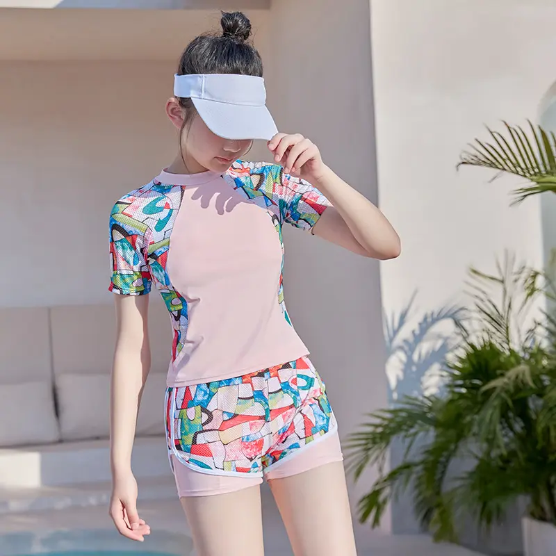 Đồ bơi bé gái size đại NANABU- HB2501 vải co giãn chống nắng size từ 16-50kg