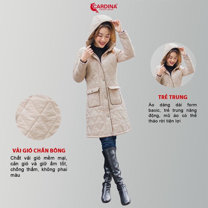 Áo Phao Nữ CARDINA Chần Bông Nhật Bản Cao Cấp Dáng Dài Siêu Nhẹ Siêu Ấm 3PDF01 Jacket Top Áo Khoác Women Kem