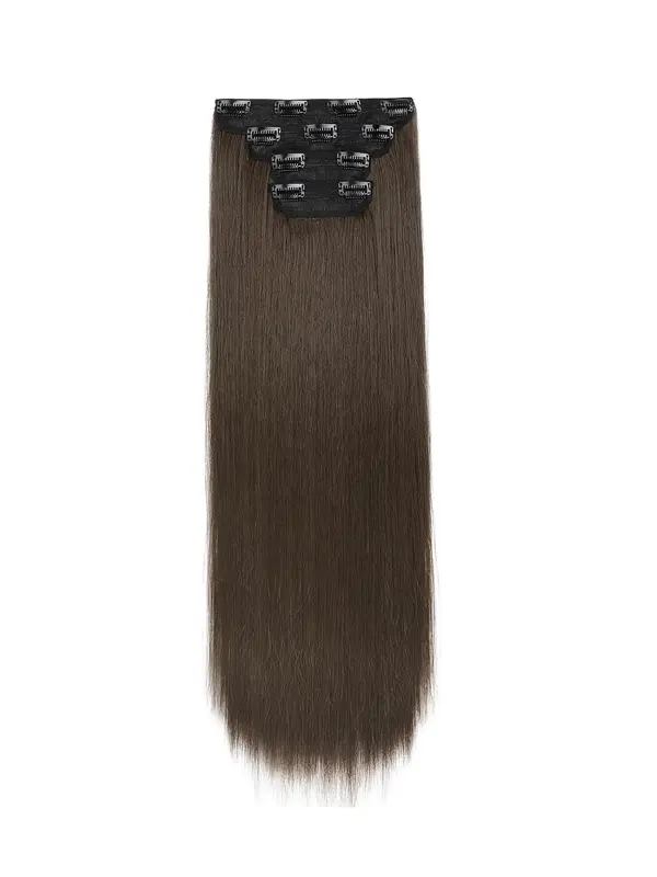 28 Inch Long Clip in Hair Extensions, Natural Straight Hairpieces, Full Head Synthetic Fiber Hair Extensions for Women 3