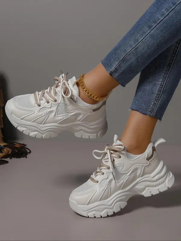 Women's Fashionable Lace Up Platform Sneakers, Casual Comfortable Sports Shoes for Daily Wear, Female All-match Round Toe Shoes for Daily Wear 5