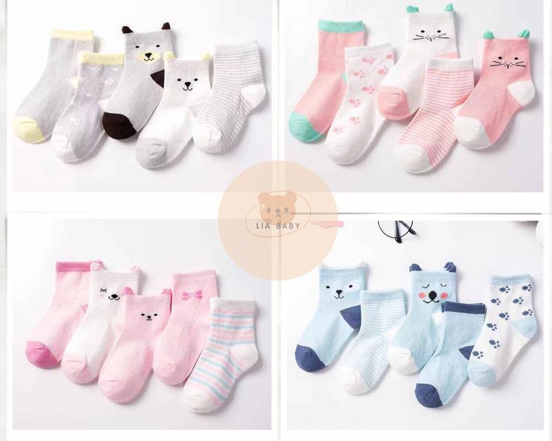 Set 5 Đôi Vớ Gấu Cổ Cao Cho Bé Tất Mềm Mịn Cho Bé Trai Bé Gái