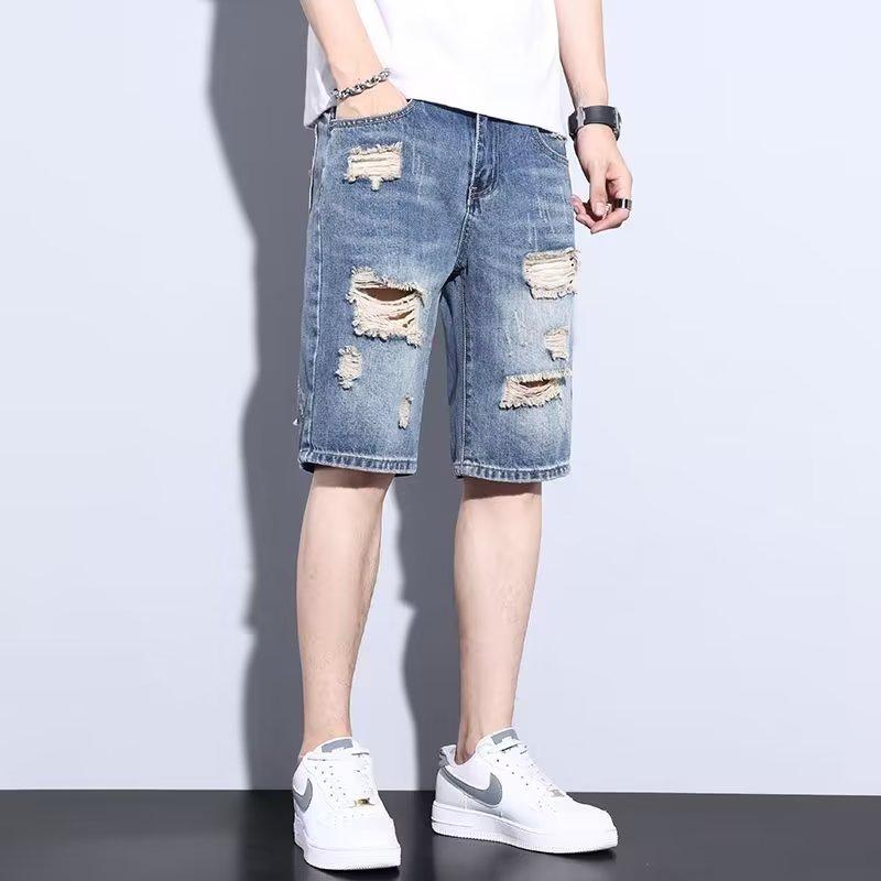 Quần Short Denim Nam Thời Trang Mùa Hè Hợp Thời Trang Phong Cách Hàn Quốc Rách Ngắn Đa Năng Dáng Rộng Thẳng Thường Ngày Menswear Có Túi Jean quần Jean nam 2024 Pants quần amiri