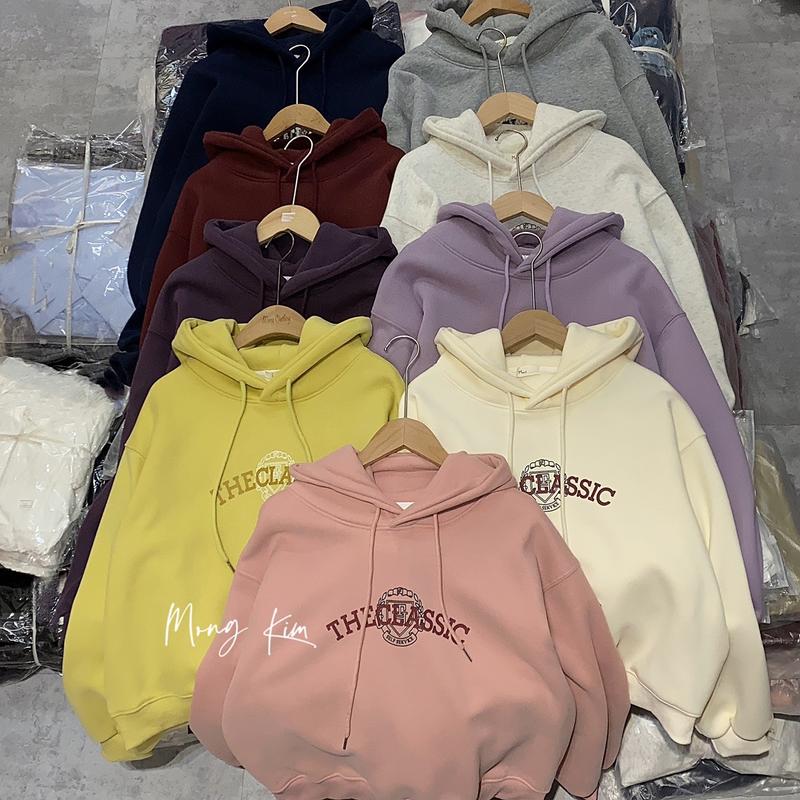 [DÀI 56CM] #312 Áo nỉ hoodie hoạ tiết chữ Theclassic bên trong lót lông nhung cho nữ