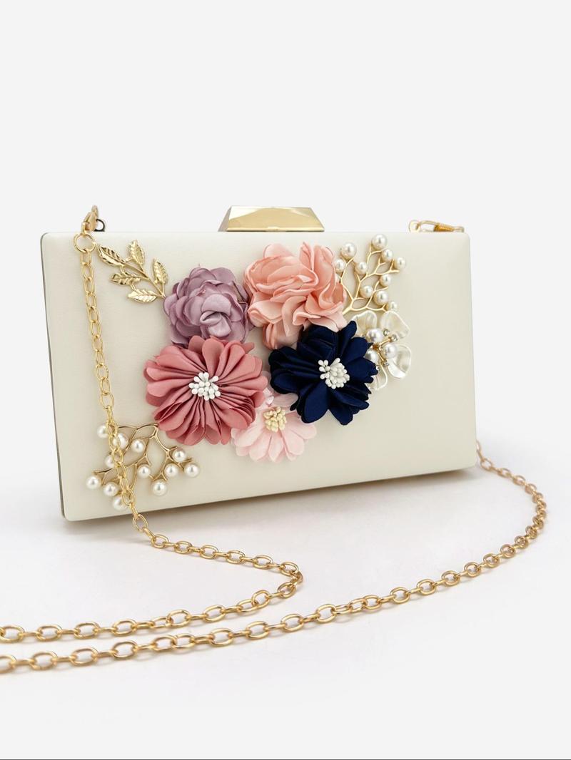 Product Introduction of Women's Elegant Flower & Faux Pearl Decorated Evening Bag, Exquisite Trendy Clutch Bag, Fashionable Bag for Party Decoration 5