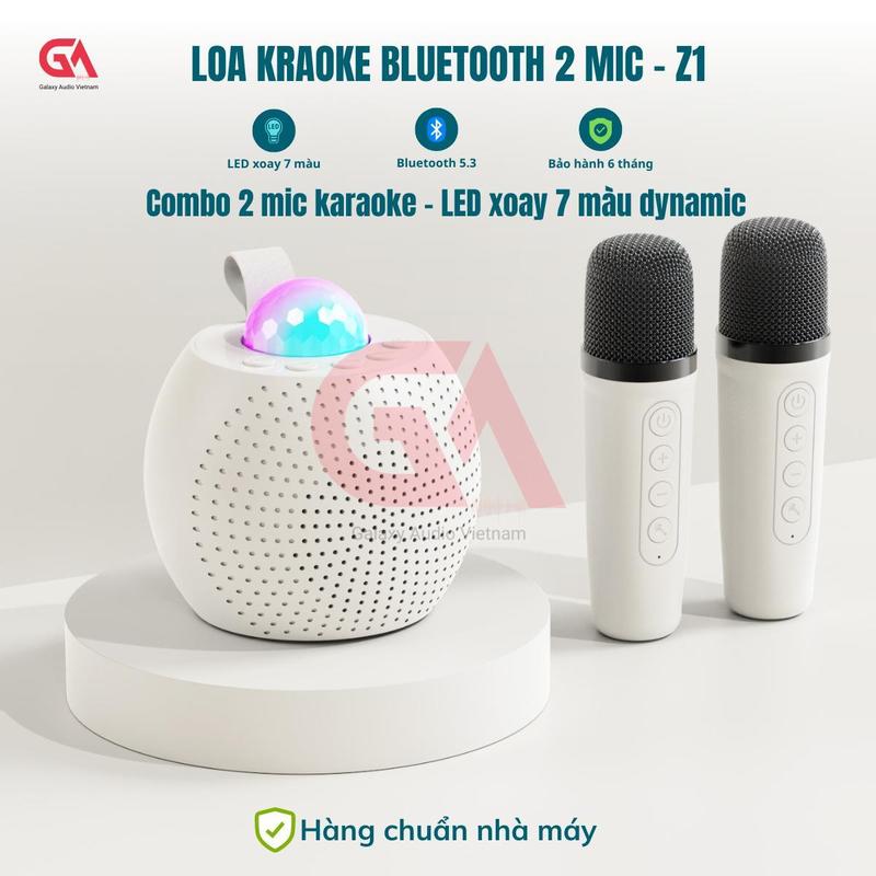 Loa Đèn Quẩy QTA Z1 Combo 2 Mic Karaoke + Led Xoay 7 Màu + Bluetooth 5.3 Nghe Nhạc Karaoke + Decor Phòng Ánh Sáng Lung Linh mini loapc