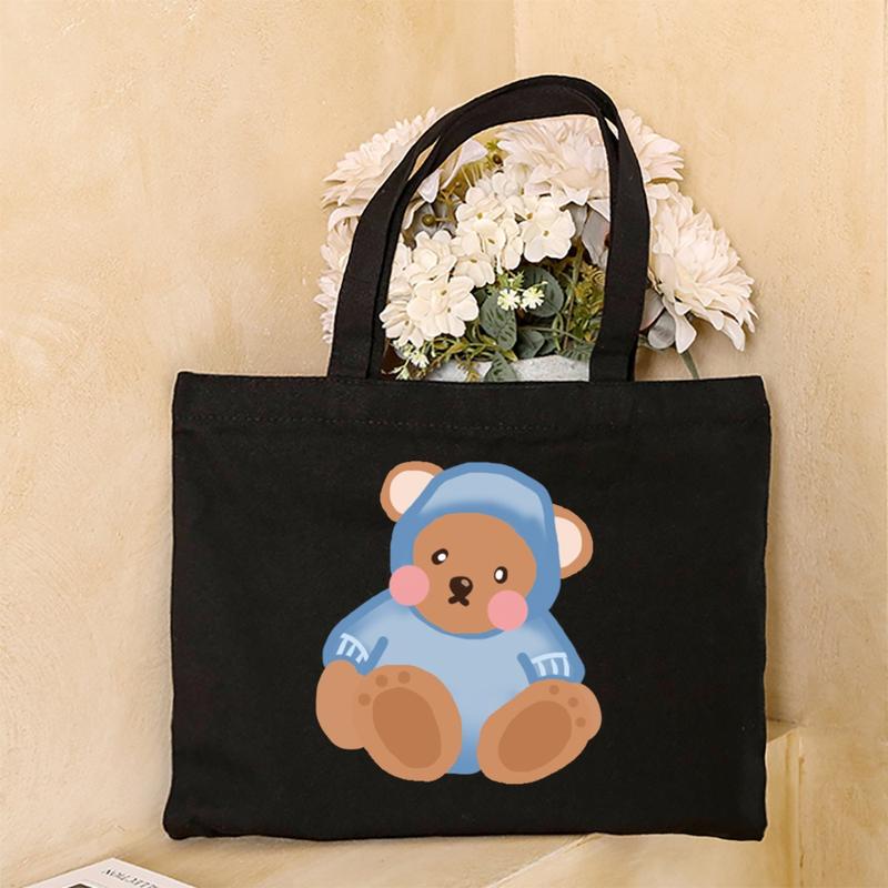 Product Introduction of Cute Cartoon Teddy Bear Printed Canvas Horizontal Handbag Fashionable Versatile One Shoulder Storage Bag 41