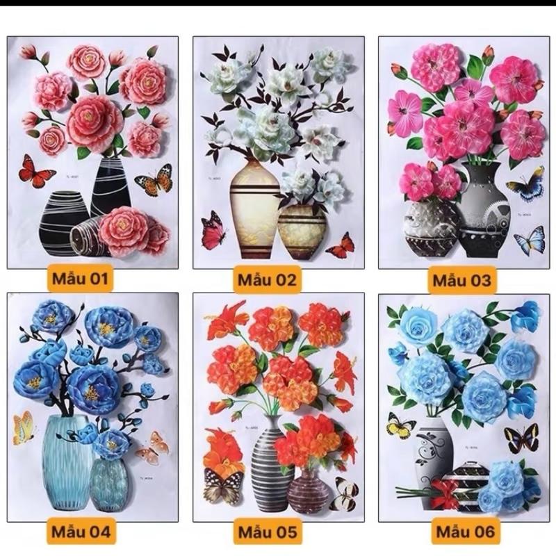combo 10 Tranh Hoa Nổi 3D Dán Tường Trang Trí Có Keo Dán ( tặng 1 hoa ) (khách lưu ý shop chọn mẫu ngẫu nhiên)