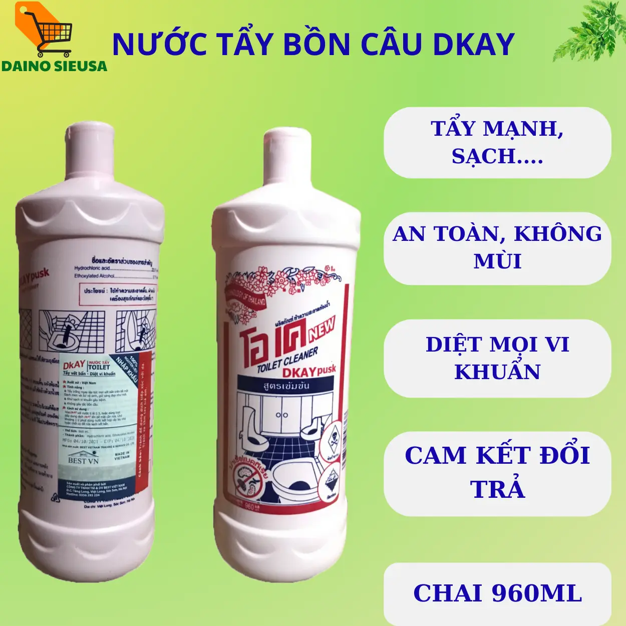 Nước tẩy bồn cầu DKAY Thái Lan, độ tẩy mạnh 99,99% DIỆT mọi vi khuẩn vết bẩn - Shop Bố Daino Làm Sạch bột không gây dị ứng