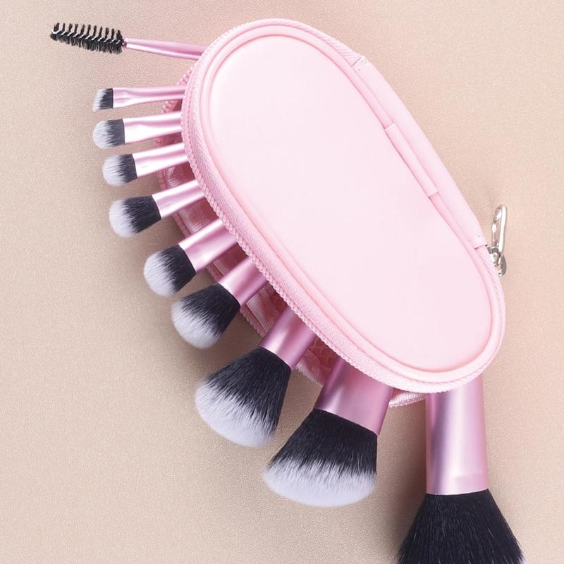 Portable Makeup Brush Set with Storage Bag, 10pcs/set Versatile Soft Makeup Brush with Soft Bristles for Beginners, Travel Size Makeup Brush Set 2