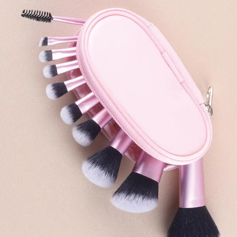 Portable Makeup Brush Set with Storage Bag, 10pcs/set Versatile Soft Makeup Brush with Soft Bristles for Beginners, Travel Size Makeup Brush Set 2