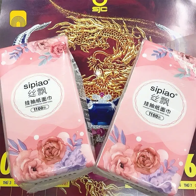 Thùng 10 Bịch Giấy Treo Đa Năng SIPIAO Hoa Hồng, Khăn Rút Treo Trường, mỗi bịch 1000 tờ dai mềm từ bột tre. 5